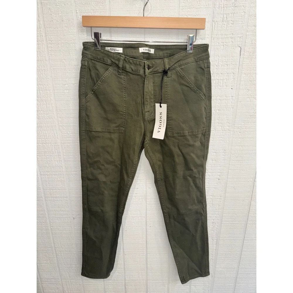 Vigoss Marley Mid Rise Skinny Pants Womens Olive Green Utility Cargo 30 NEW